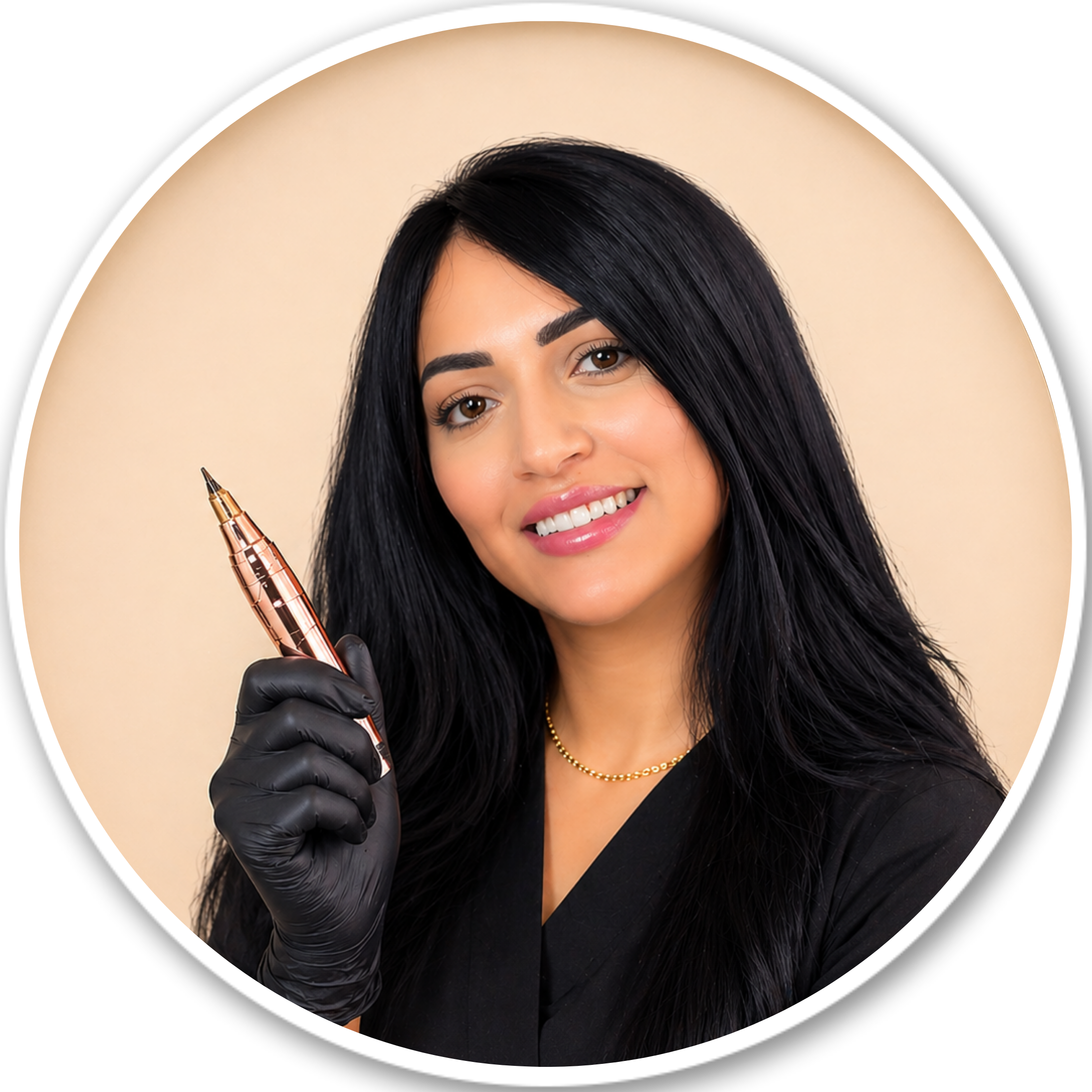 Amina holding a permanent makeup device